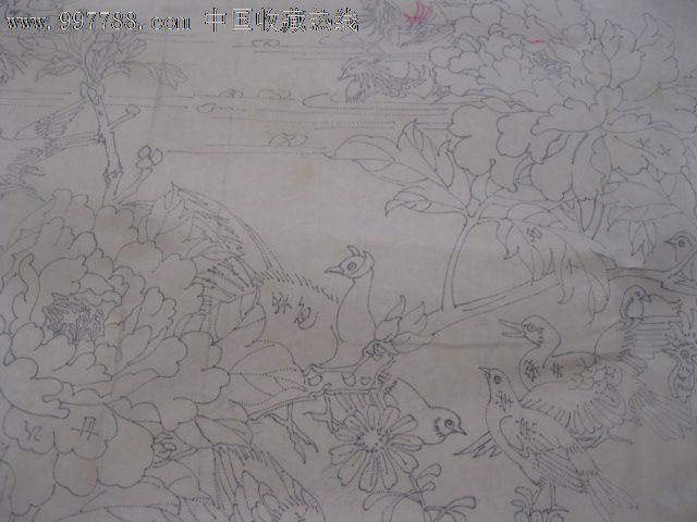 "百鸟朝凤"精美80年代湘绣图稿(图内各位置都有颜色标注)