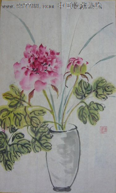 写意--自家花瓶,花鸟国画原作,花卉画原画,其他画法,年代不详,小于二