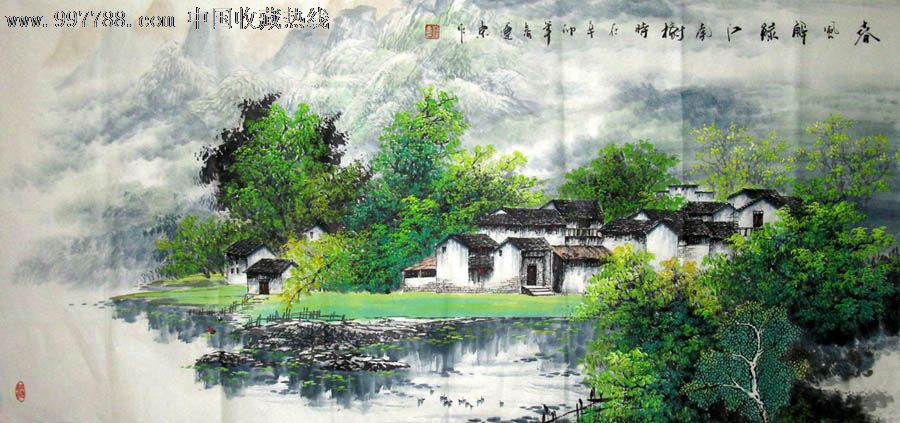 刘运东·四尺江南山水,山水国画原作,青绿山水原画,21世纪10年代,四尺