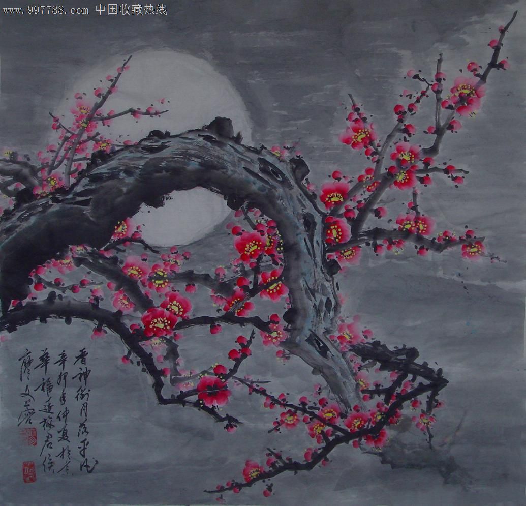 *红梅69cm*69cm,花鸟国画原作,花卉画原画,水墨/写意画法,21世纪10