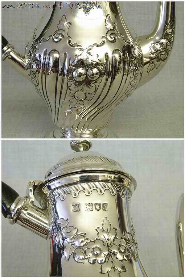 【古董银器】英国维多利亚时代纯银雕花咖啡壶1896年