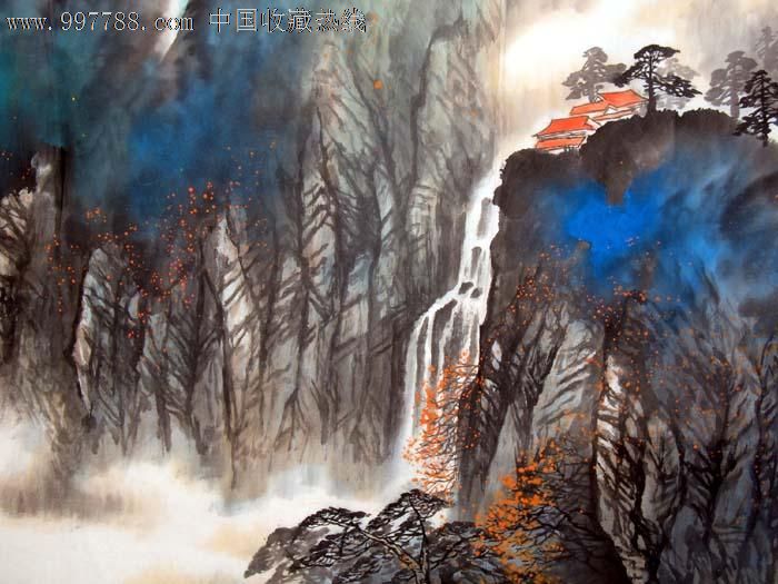 简克娜山水画,高山流水图,四尺,写意国画,送礼装饰佳品,10347