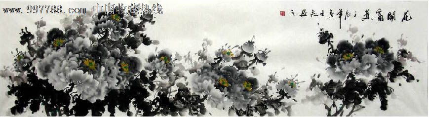 王志·六尺对开黑牡丹,花鸟国画原作,花卉画原画,其他