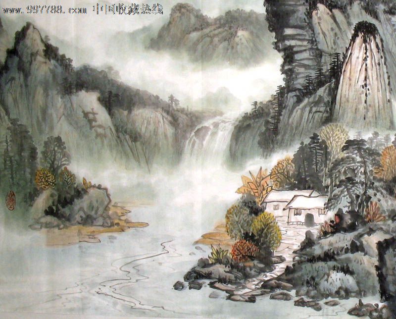 黄青山/国画/山水画/四尺/高山流水/19499