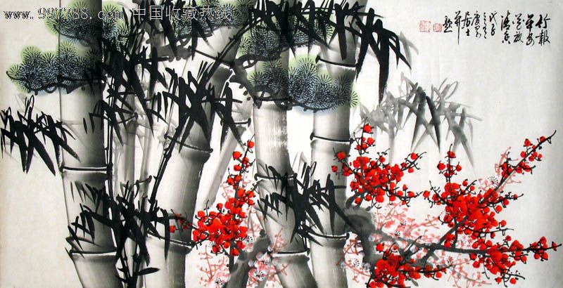 李庆刚花鸟画\/竹报平安花放清香\/三尺\/礼品收藏