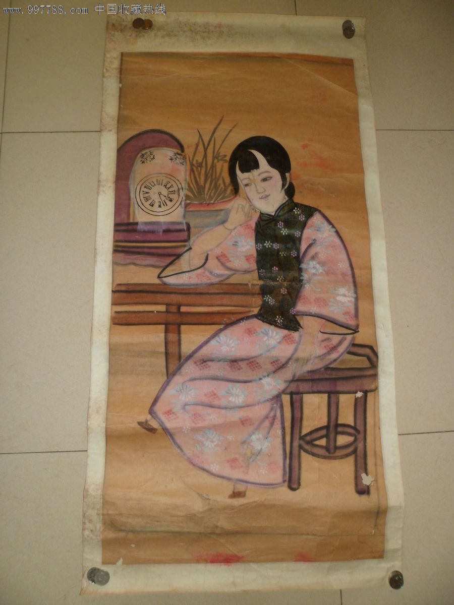 清代木板年画,小脚美女,尺寸:48x97cm