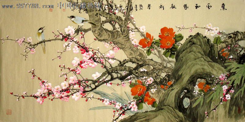 白羽花鸟画,惠风和畅报新春,四尺,礼品收藏,家居卧室客厅装饰,21725
