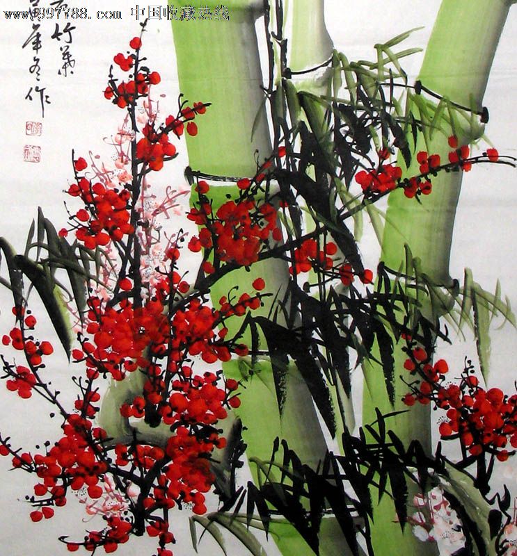 李庆刚花鸟画,梅竹盛开春,四尺,礼品收藏,家居卧室客厅装饰,218*7