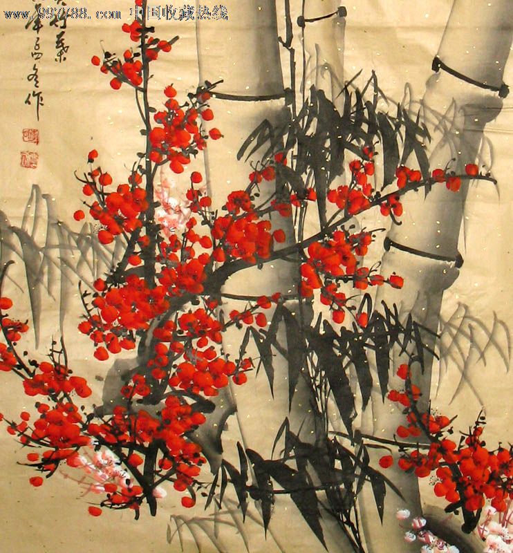 李庆刚花鸟画,梅竹盛开春,四尺,礼品收藏,家居卧室客厅装饰,21903