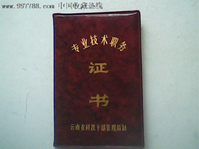 1989云南专业技术证书,新闻编辑,钢印照片-价