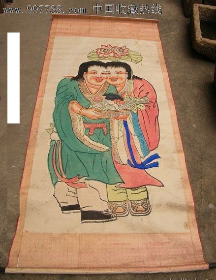 和合二仙图,局部小损,84乘184厘米