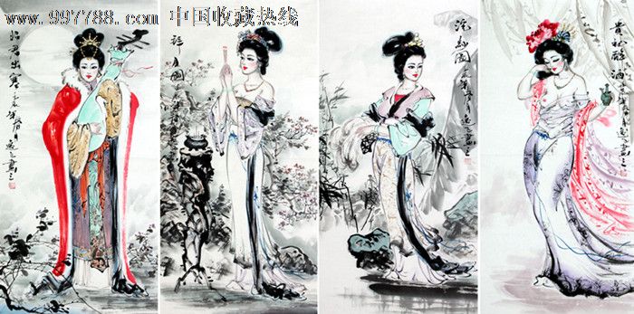 常笑(唐逸飞)人物画/古代四大美女四家居/四条屏/条屏美女图片游戏里面图片