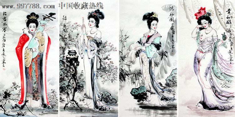 唐逸飞人物画/<em>古代四大美女</em>四条屏/四条屏/家居