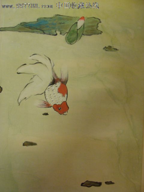 原裱庚午冬十月岭南画家杨善深"锦鳞从游"屏幅一轴,三两鱼快乐潜泳