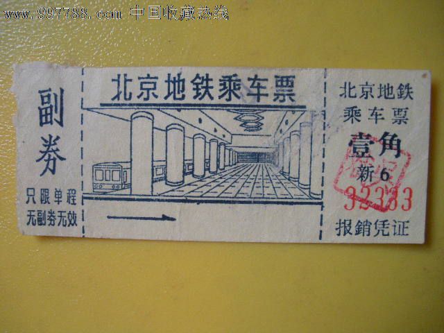 北京地铁票(背后带戳,立新占、原公主坟站)-价