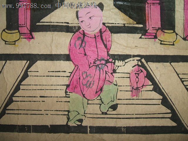 少见的大幅民国时期老木版年画版年画《家堂(古时民间供奉的祖影)