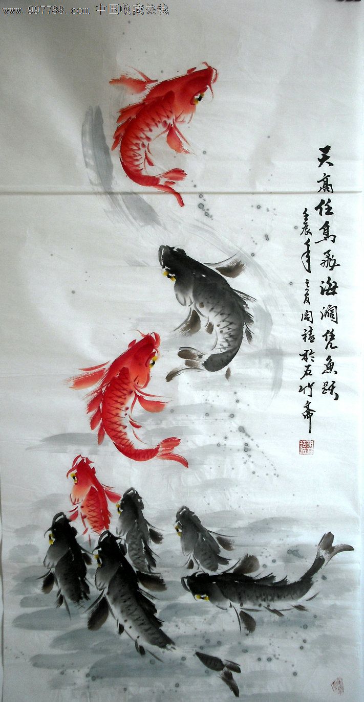 胡开禧花鸟--鱼,花鸟国画原作,虫鱼画原画,水墨/写意画法,21世纪10