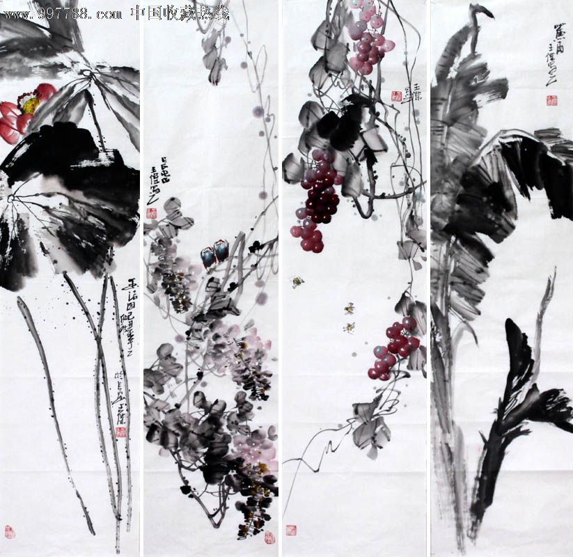 国画,花鸟,王杰,条幅,花鸟四条屏,mj341