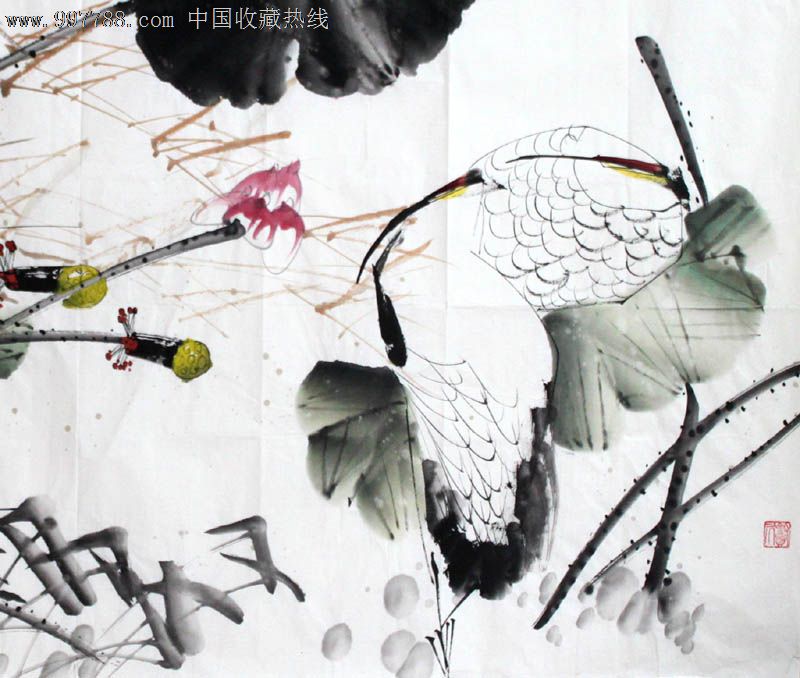 国画,花鸟,王杰,四尺,双游图,MJ352-价格:1000