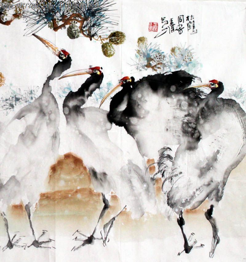 国画,花鸟,王杰,四尺,松鹤图,mj354