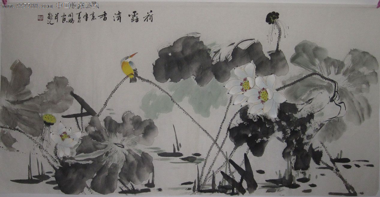 四尺荷花翠鸟