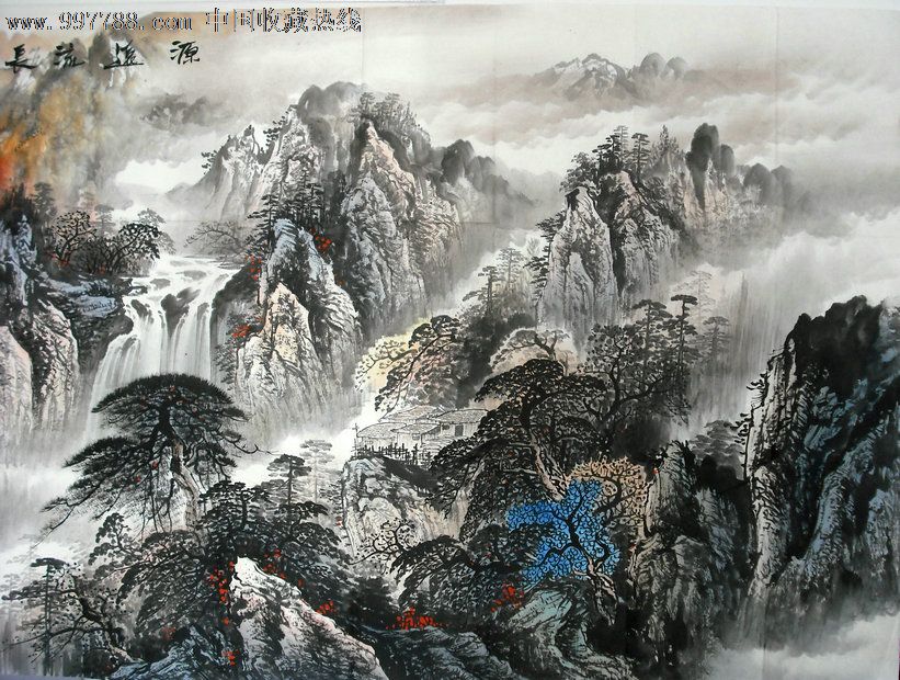 赵冬雪巨幅山水画源远流长98*240厘米,山水国画原作,水墨山水原画,21