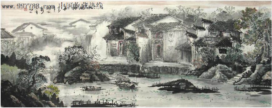 彭文章·小六尺水乡山水,山水国画原作,其他山水原画