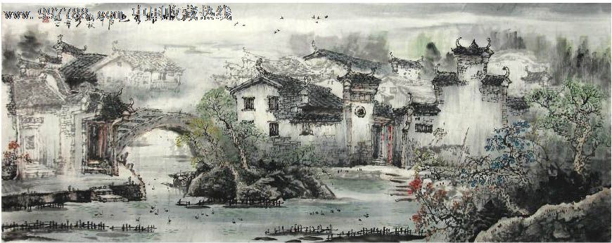 彭文章·小六尺水乡山水,山水国画原作,其他山水原画