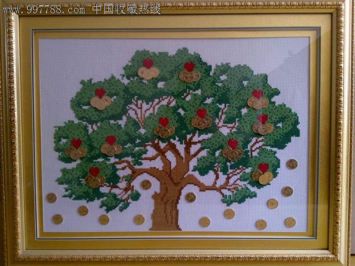 摇钱树十字绣,十字绣画,21世纪初,植物,镜框装