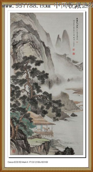一枫斋精品国画山水画陈少梅先生的四尺中堂竖幅作品松下亭溪图