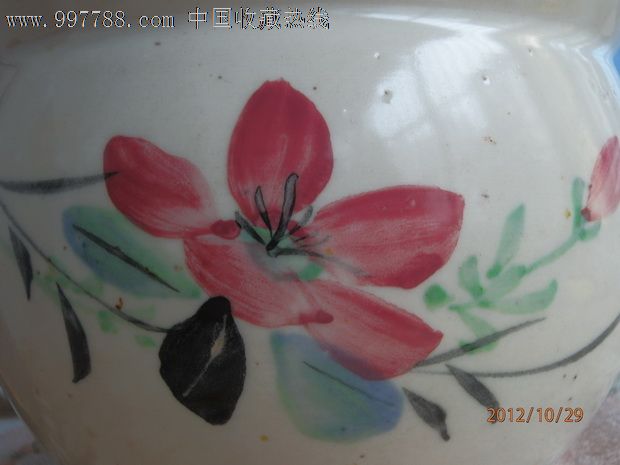 解放初釉下彩“丰收”花卉小罐(缺盖),彩绘瓷\/彩瓷,粉彩,五十年代(20世纪),釉下彩,花卉,罐\/缸,其他窑系,se14369550,零售,中国收藏热线