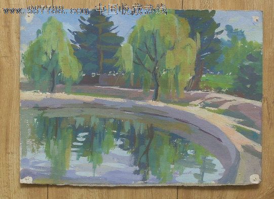 水粉原画,建筑风景,文革期间(1967年-1976年),16开,未装裱,普通白纸