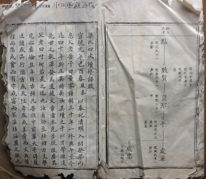 清宣统特大特厚白宣纸木活字《泰和梁氏族谱》3册齐