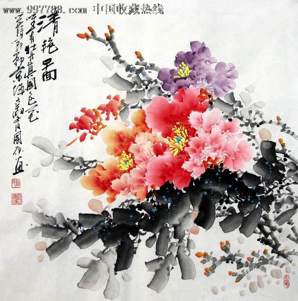 蒋国康·四尺斗方牡丹,花鸟国画原作,花卉画原画,水墨/写意画法,21