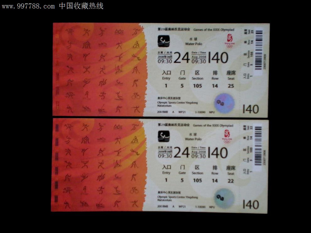 第29届奥林匹克运动会门票(带副券)