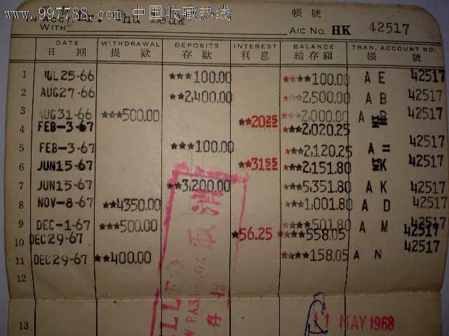 见此一本:1965香港储蓄银行、汇丰银行存折【