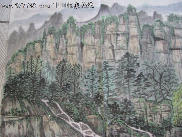青山不老碧水长流图,山水国画原作,青绿山水原画,年代不详,四尺138*69