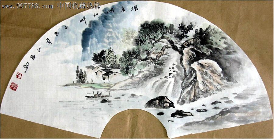 于沁君·扇面山水,山水国画原作,水墨山水原画,21世纪10年代,其他尺寸