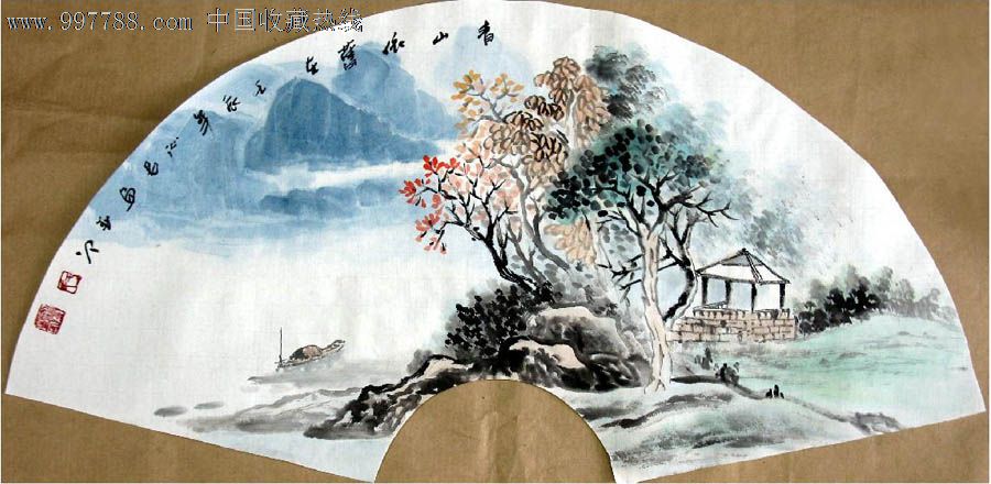 于沁君·扇面山水,山水国画原作,水墨山水原画,21世纪10年代,其他尺寸