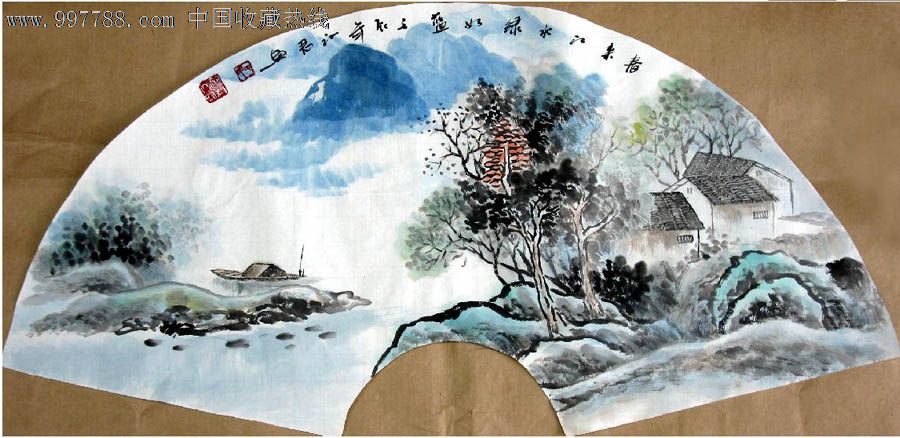 于沁君·扇面山水,山水国画原作,水墨山水原画,21世纪10年代,其他尺寸