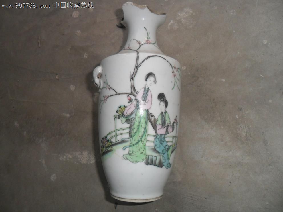 民国黄益成粉彩侍女花瓶_彩绘瓷/彩瓷【货真价实美】_第1张_7788瓷器