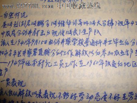 个人档案【解放前伪警长,反革命份子,其他文字