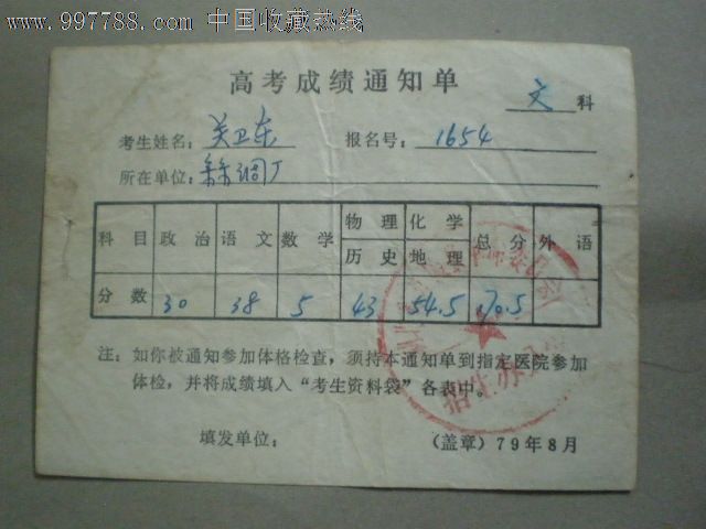 初中学生成绩通知单