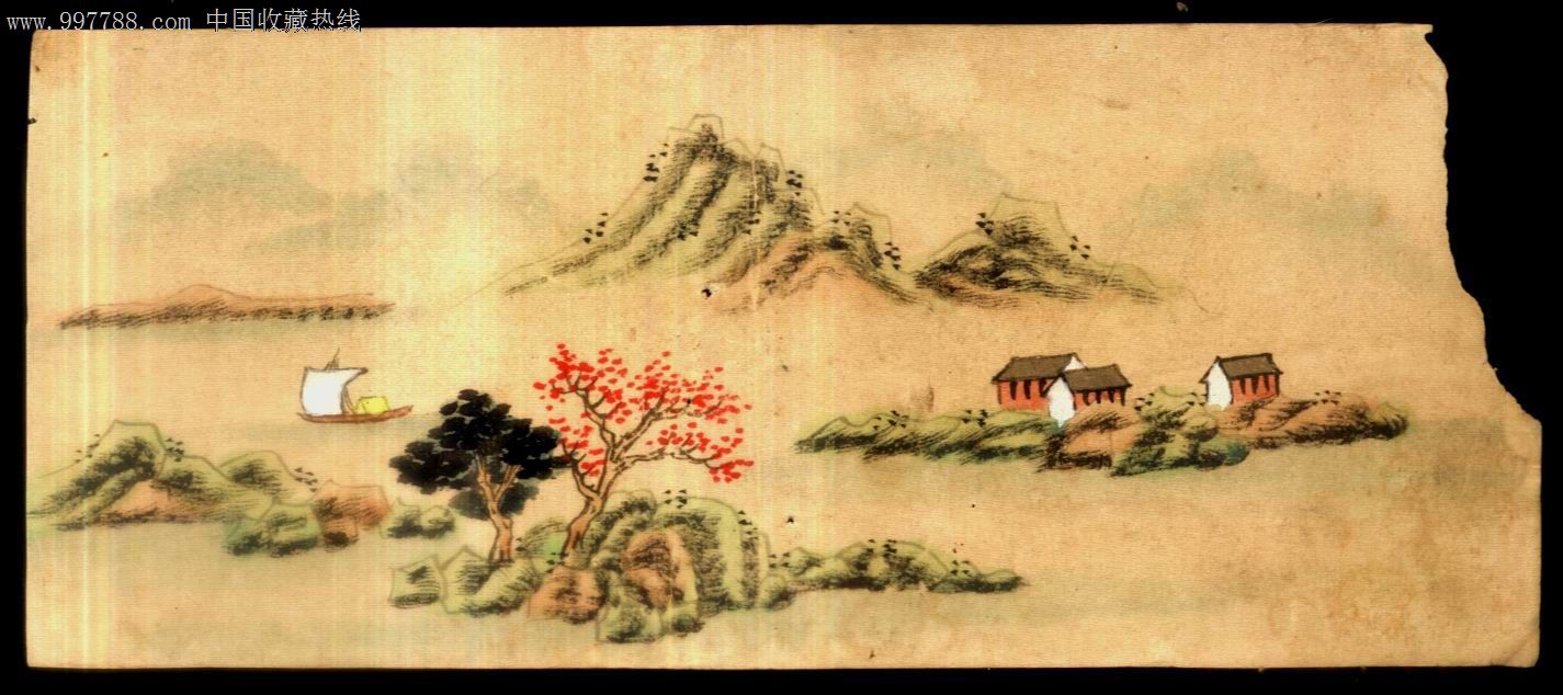 老绢画-17厘米*7厘米(已经装裱)已经没有出品,成为历史值得收藏!,山水国画原作,青绿山水原画,五十年代(20世纪),小于二尺,未装裱,宣纸,se16078271,零售,诚信藏书店