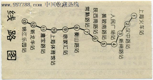 上海地铁一号线(试运营)车票:面值2元,流水号--