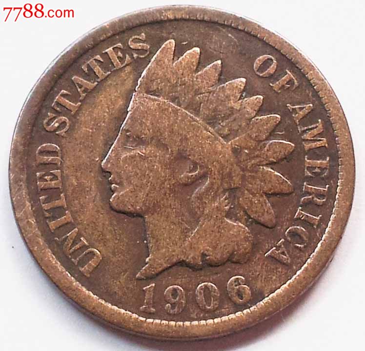 美国美元一1美分老版铜质硬币印第安人19mm