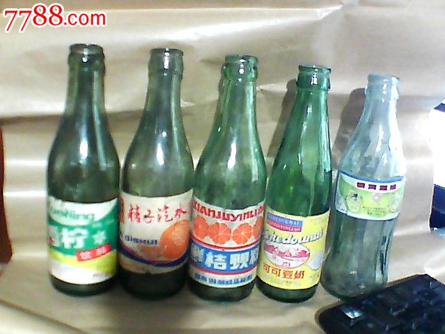 5个不同汽水可乐瓶,酒标,瓶标,其它酒标,身标,文字,年代不详,山东,长