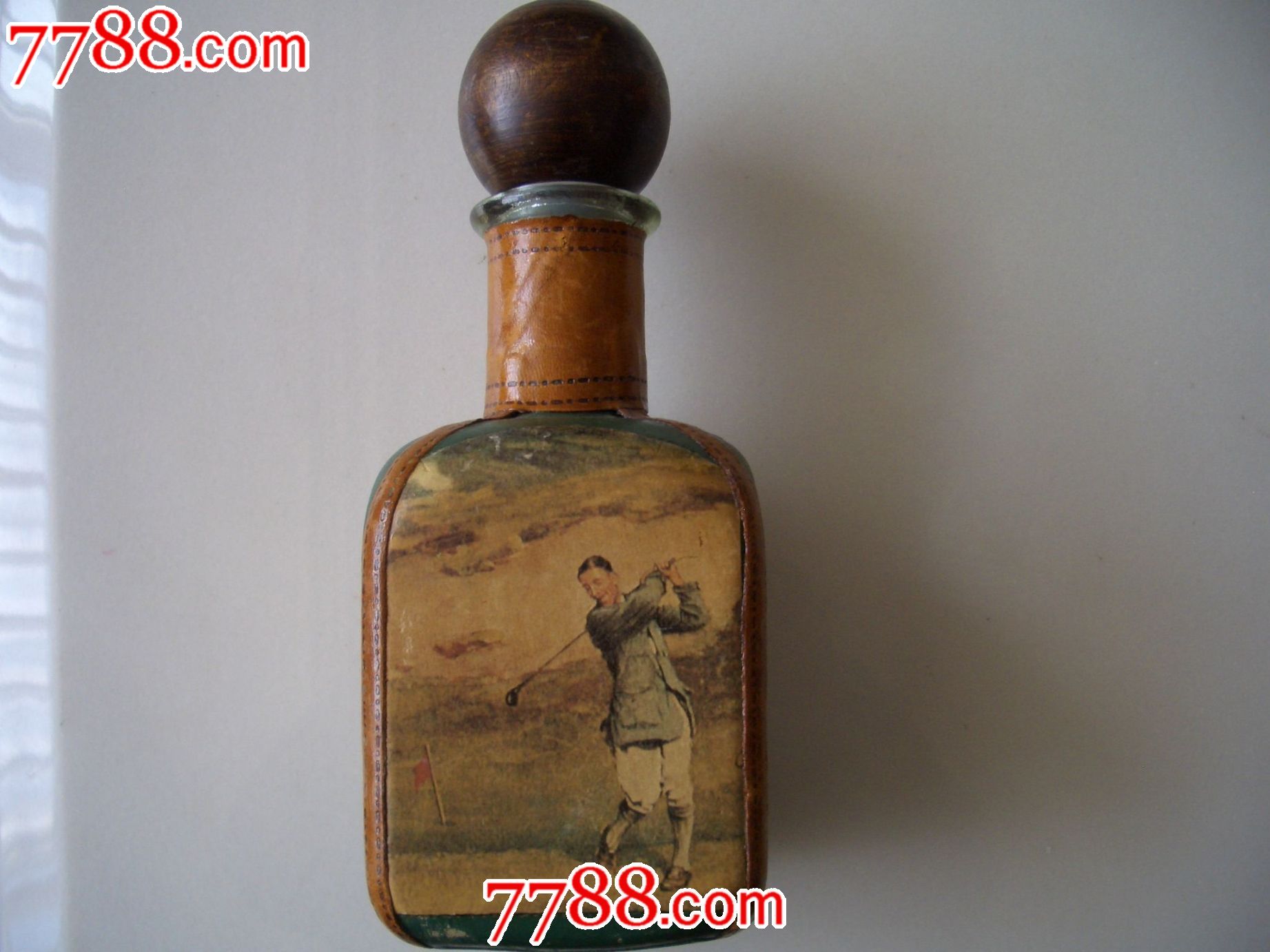 意大利19世纪真皮绘画酒瓶,酒瓶,清朝,洋酒瓶,玻璃,方形,人物,其他