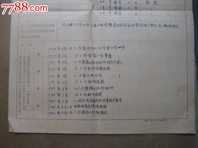 远电外线水道局职工履历表-价格:10元-se1705