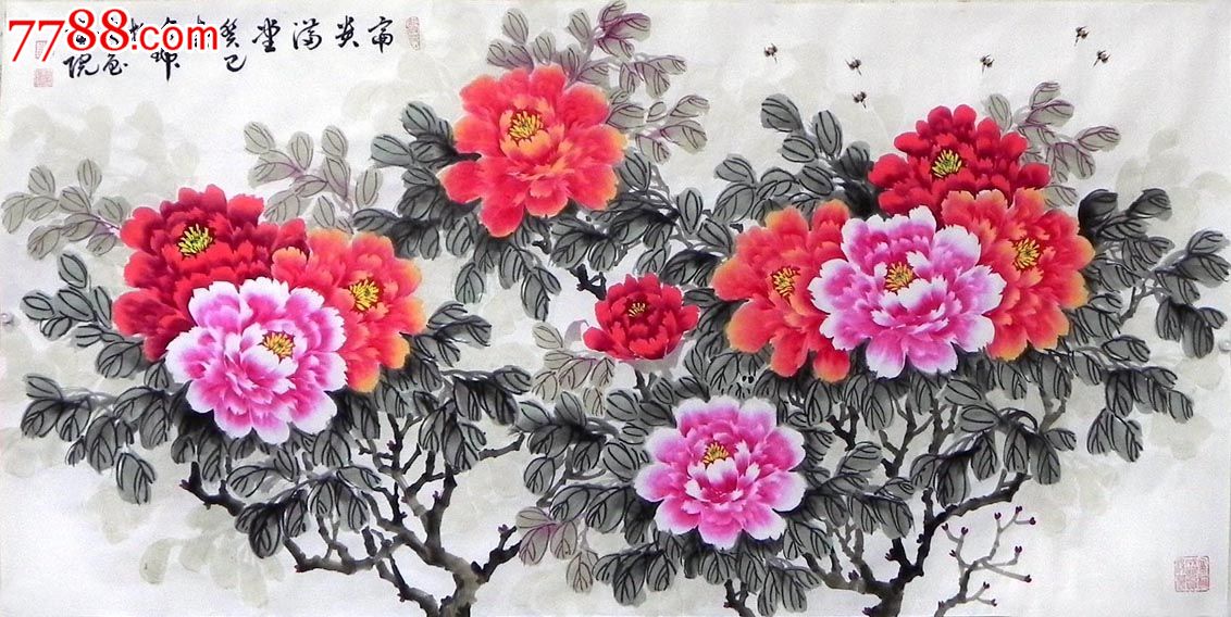 【画家简介】:陈贞瑞,字墨农,号耕砚苑主,1954年生于济南。1977年毕业于泰山学院美术系。后进修于清华大学美术学院白雪石工作室(何须斋),其山水画广采博临,遍学各家,灵活变通,创造出新,开创自家风范。其花鸟画兼工带写,清新祥和,自成一格。尤擅牡丹、鲤鱼、葡萄。曾先后在北京、青岛、日本、韩国等地成功举办个人画展。《齐鲁名人》杂志在2006年第5期曾专刊报道,济南电视台2011年10月5日专题播出《金龙献寿贺重阳》。2000年被中国书画装裱工艺学院聘为终身名誉教授。多幅作品获美展大奖并被国家领导人作为礼品